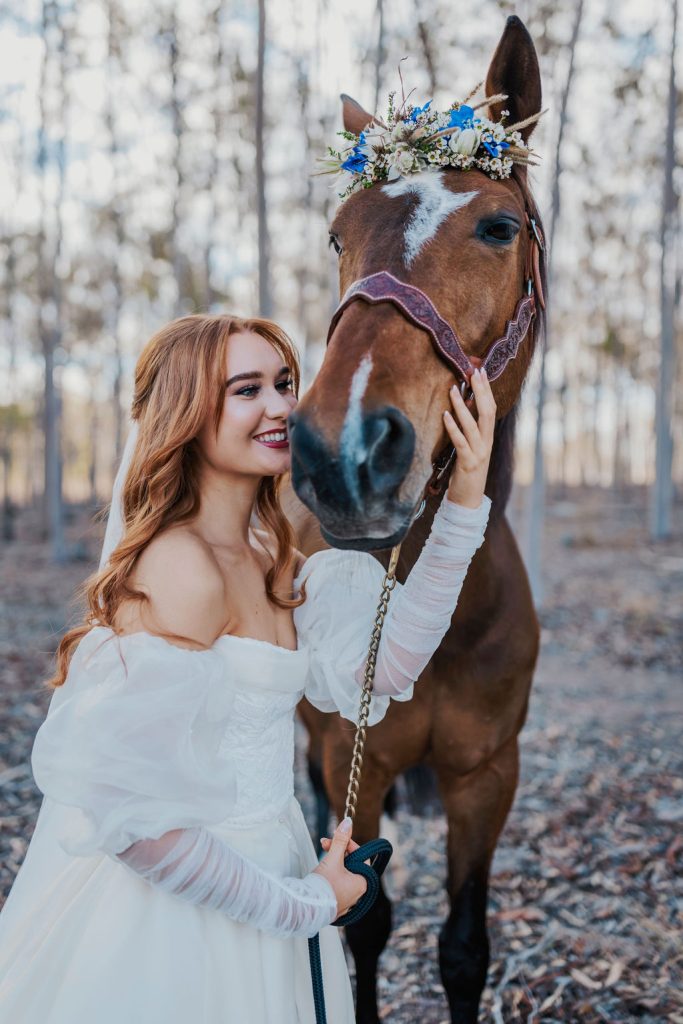 bride with a horse gympie wedding venue sunshine coast