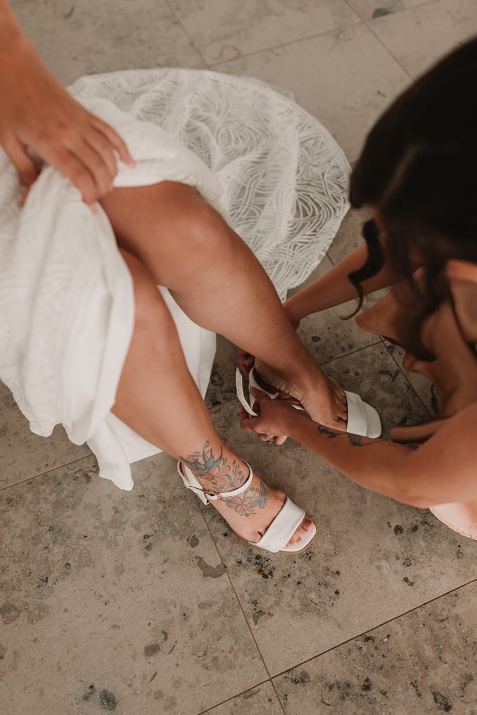 bride getting ready on wedding day